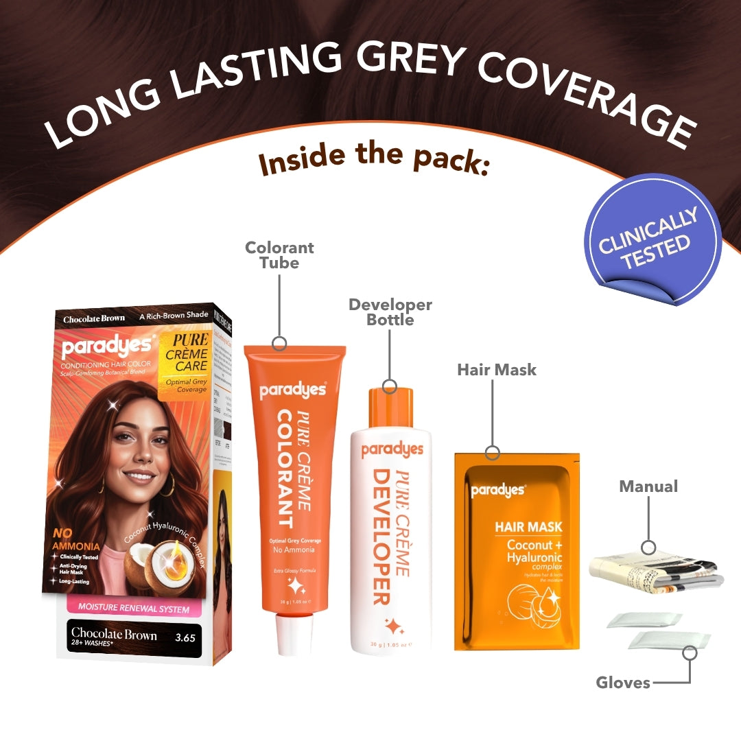 Pure Crème Care No Ammonia Hair Color Chocolate Brown 3.65